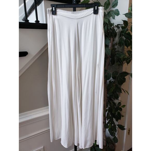Aakaa Trouser Pants Women's M White Solid Elastic Waist Pull On Wide Leg Coastal - Picture 3 of 14